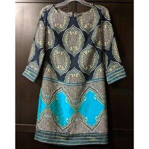Laundry Sz 4 Paisley Boho Preppy 3/4 Sleeve Above Knee Mini Dress Ethereal Gypsy